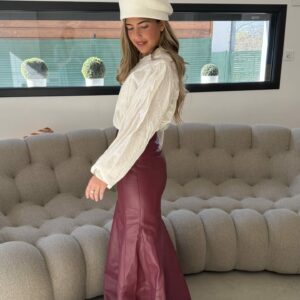 Jupe simili cuire bordeau